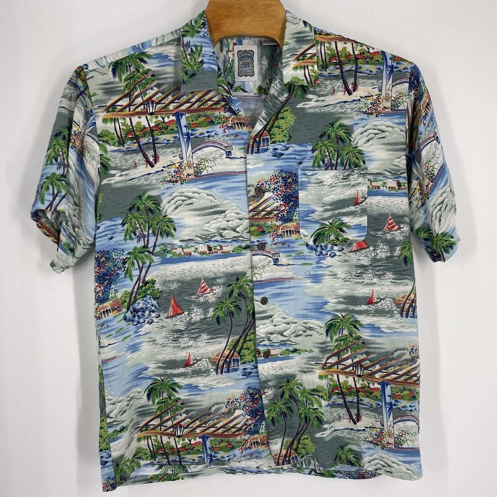 Genuine Ocean Current Mens XL  Blue‎ Hawaiian Short Sleeve Button Up Shirt